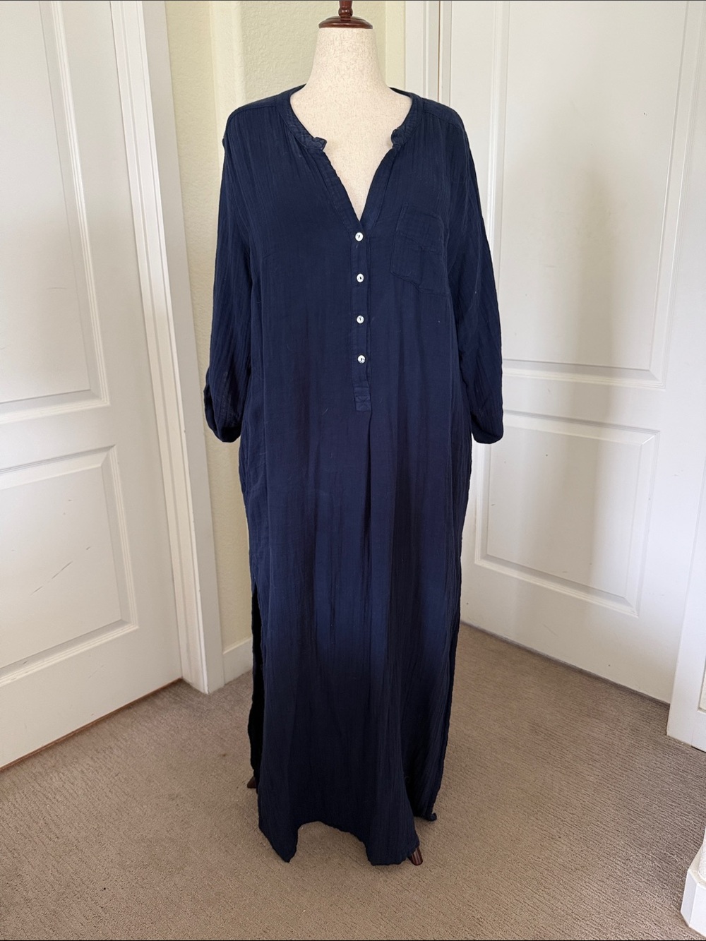 Daily Ritual Navy Button-Down Maxi Shirt Dress